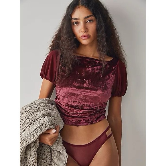 Free People Midnight Mood Velvet Crop Top - Picture 1 of 10